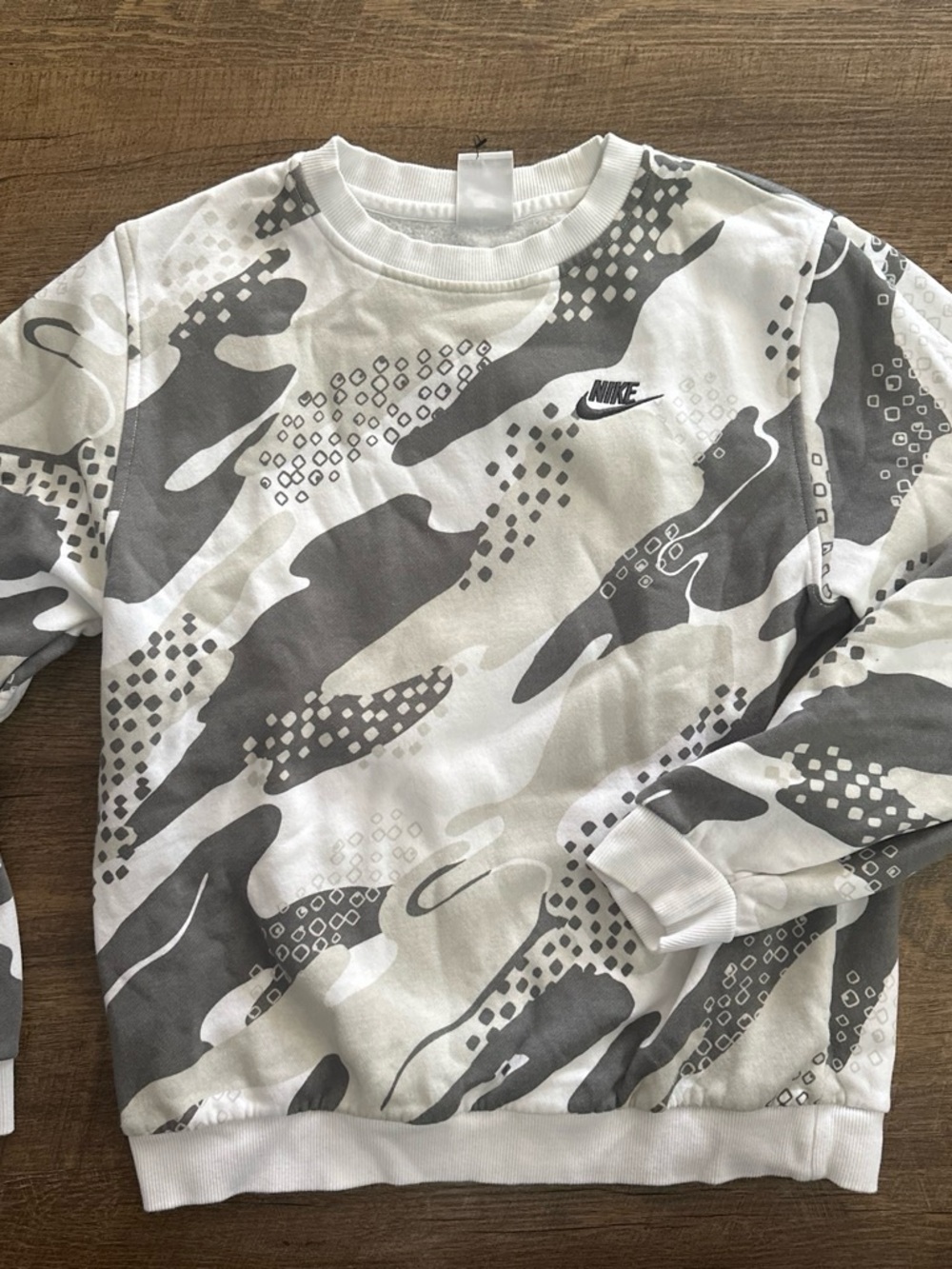 Nike Kids' White & Gray Camo Crewneck sweatshirt